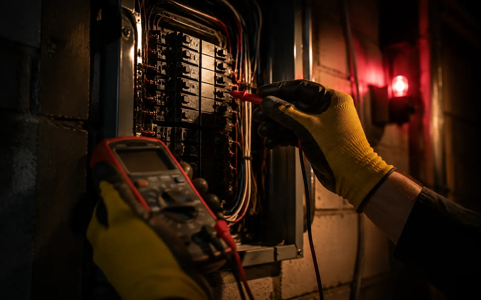 Electrician in Thorold tracing the cause of a tripping breaker at an electrical panel