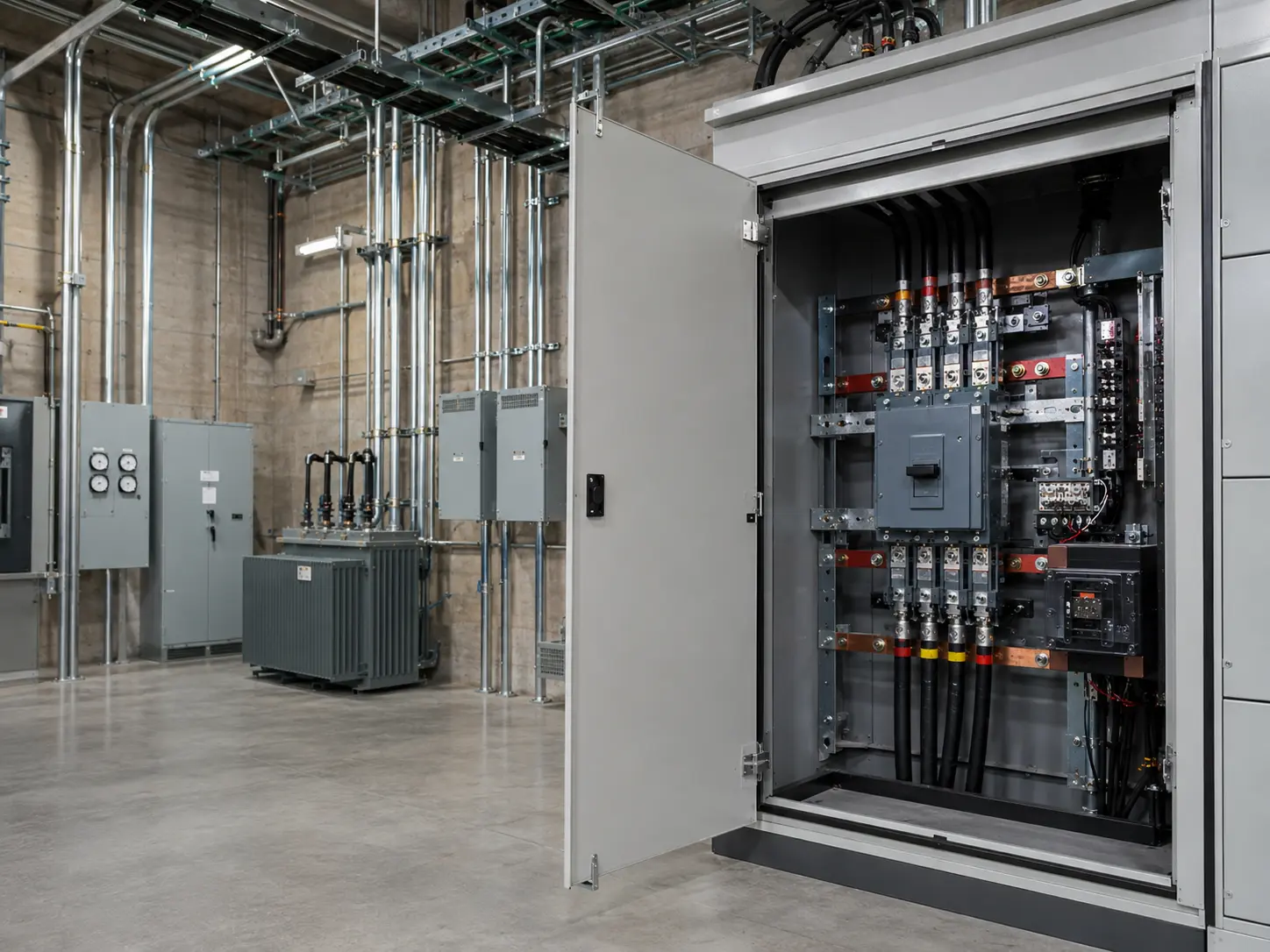 Industrial electrician servicing equipment inside a Thorold manufacturing facility